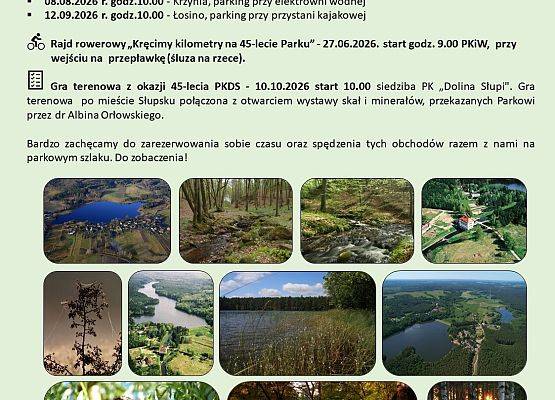 45 lat PK "Dolina Słupi", spotkajmy się na parkowych szlakach Grafika 45 lat PK "Dolina Słupi", spotkajmy się na parkowych szlakach